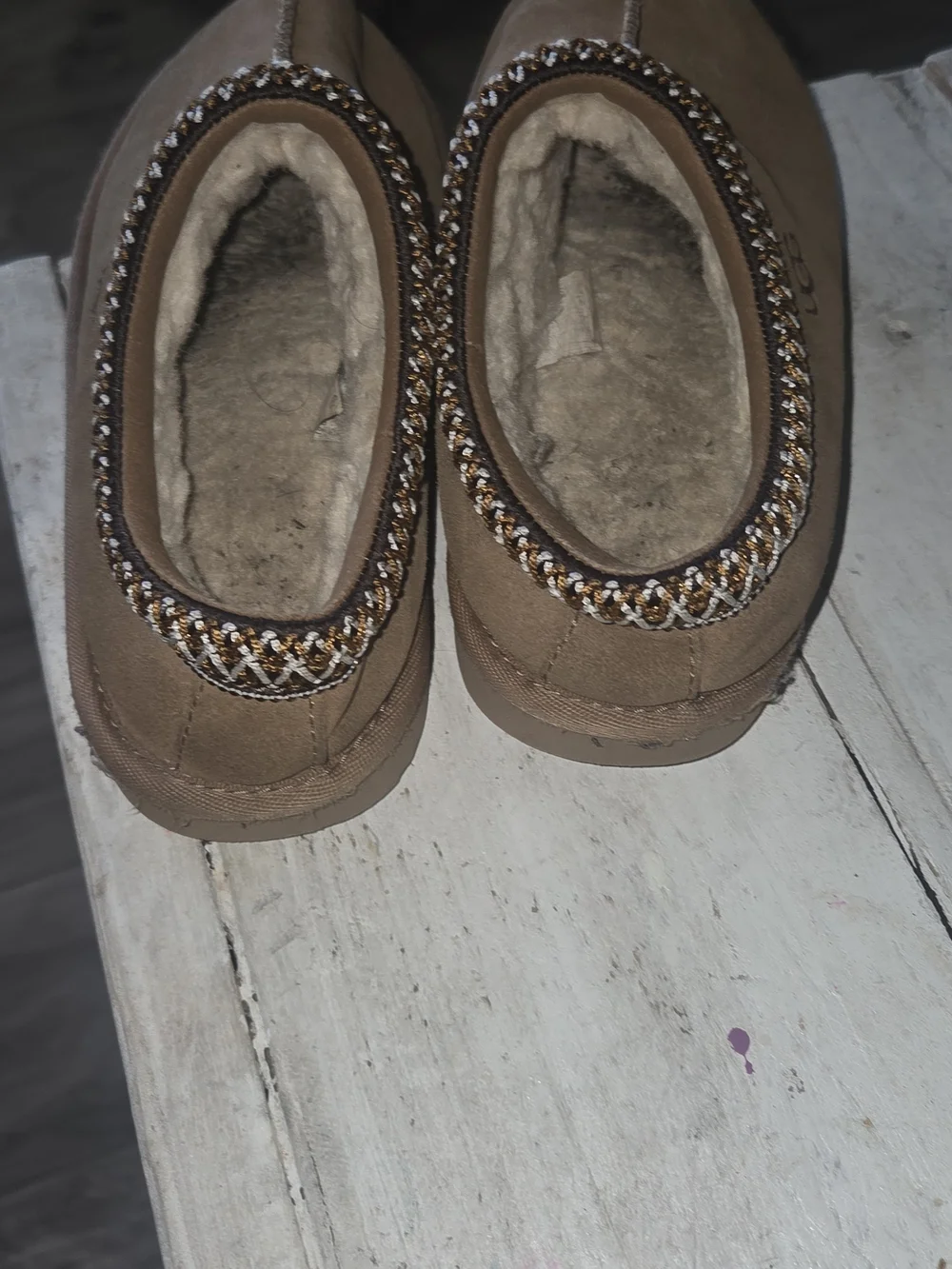 UGG Brown Suede Kids Mule Slippers with Braided Collar